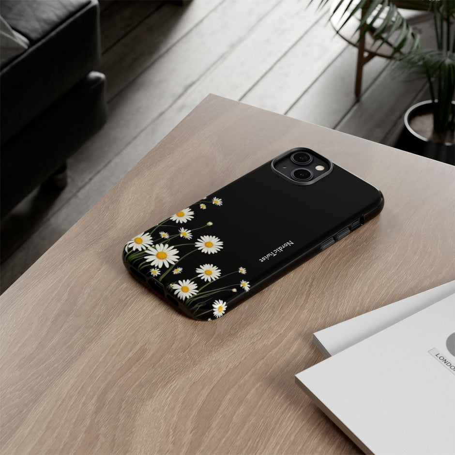 Daisy Floral Tough Phone Case – Protective Black Phone Cover with White Daisies