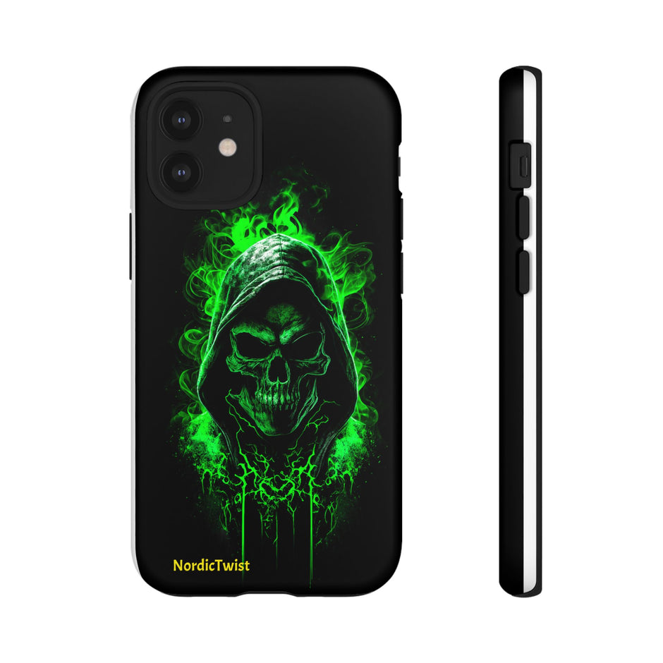 Tough Phone Case – Green Grim Reaper Skull Gothic Design
