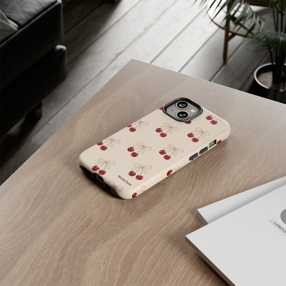 Cherry Pattern Phone Case — Cute Retro Red Cherries on Cream