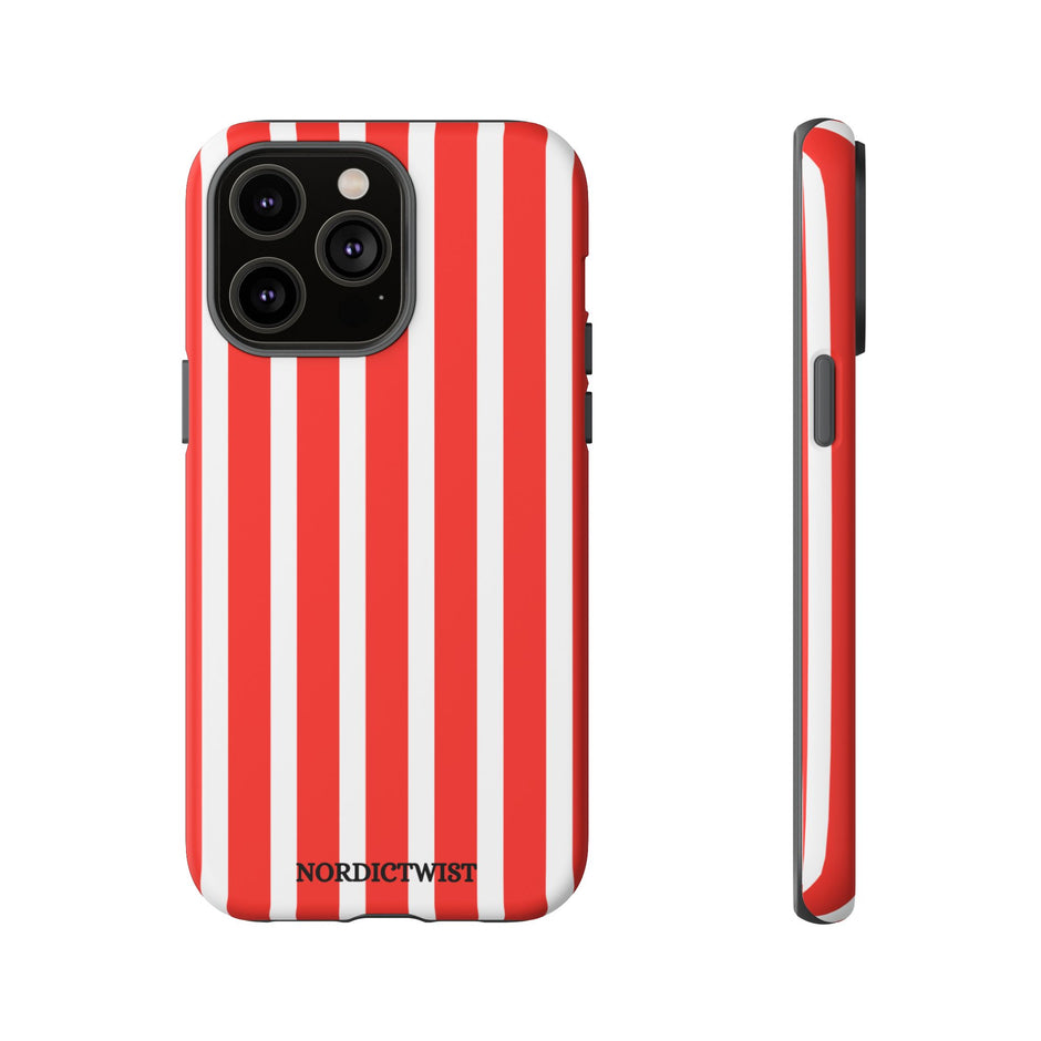 Striped Tough Phone Case - Durable Protection with Stylish Red & White Design