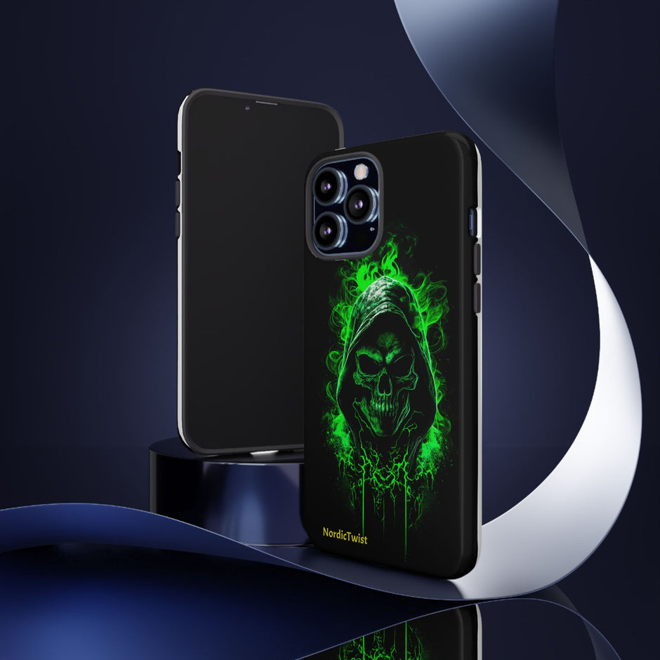 Tough Phone Case – Green Grim Reaper Skull Gothic Design