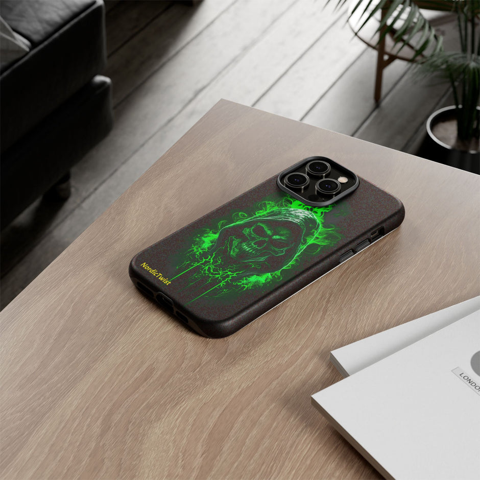 Tough Phone Case – Green Grim Reaper Skull Gothic Design