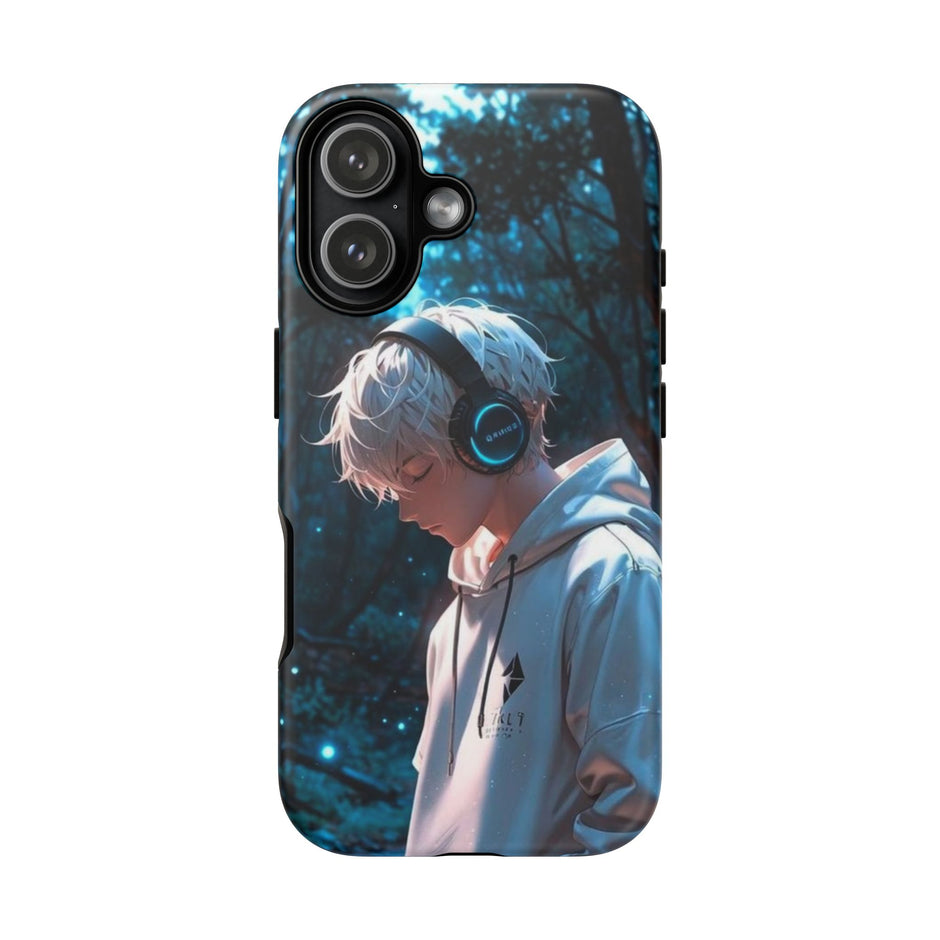 Stöttåligt mobilskal-Animepojke i skogen