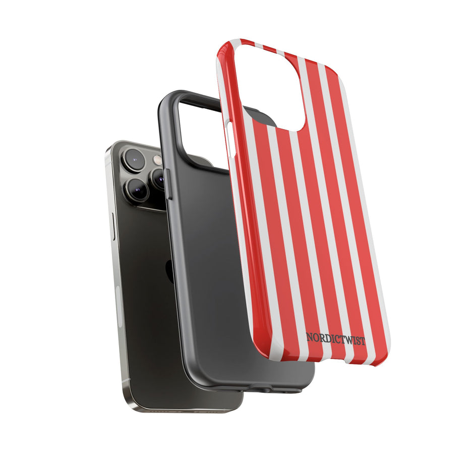 Striped Tough Phone Case - Durable Protection with Stylish Red & White Design