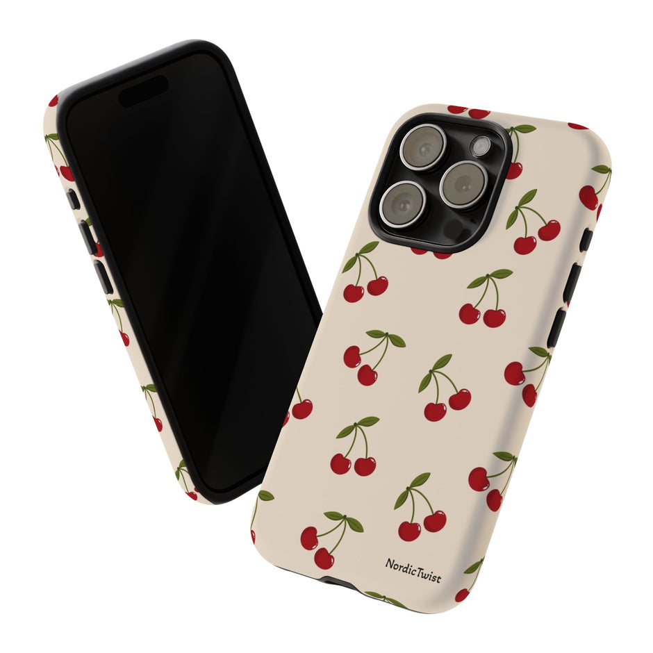 Cherry Pattern Tough Phone Case — Retro Red Cherries on Cream