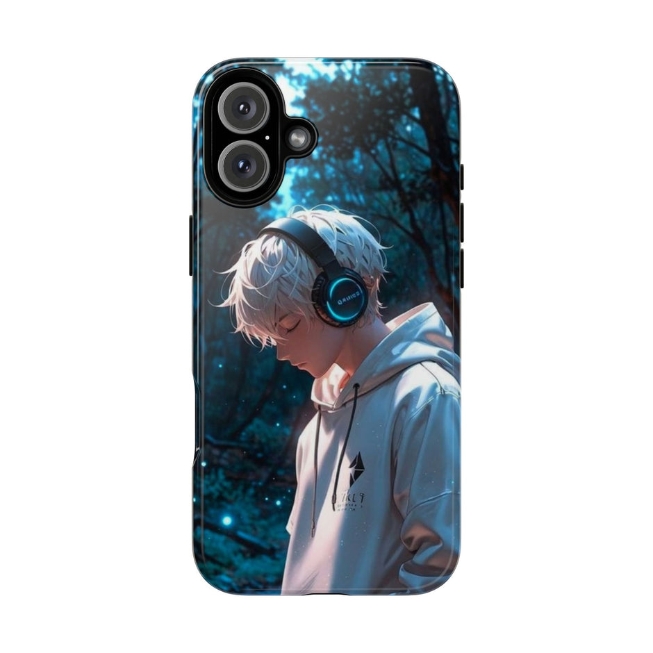 Stöttåligt mobilskal-Animepojke i skogen