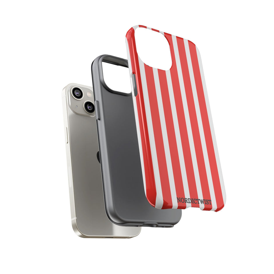 Striped Tough Phone Case - Durable Protection with Stylish Red & White Design