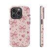 Pink Bow & Hearts Tough Phone Case — Cute Floral Ribbon iPhone Cover