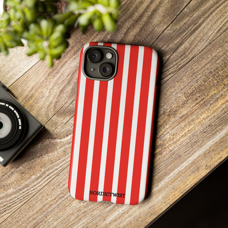 Striped Tough Phone Case - Durable Protection with Stylish Red & White Design