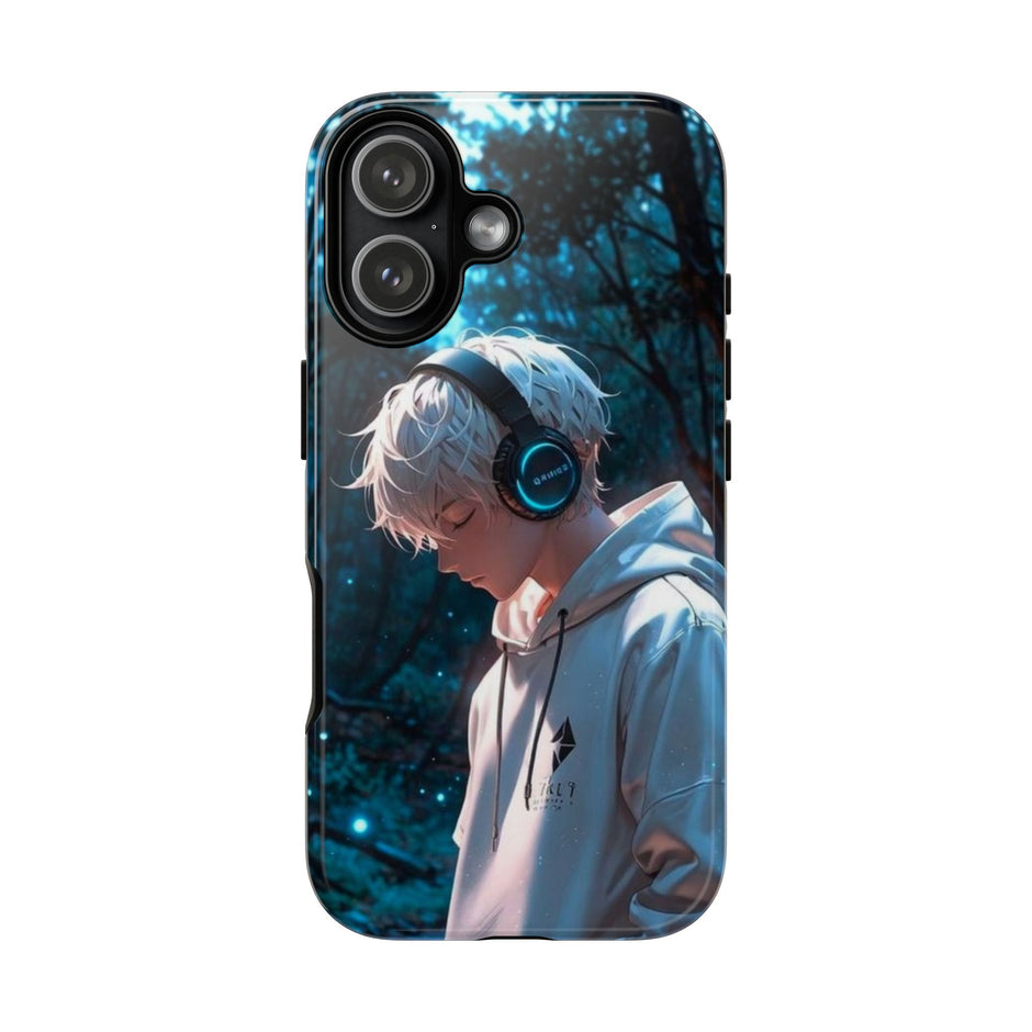 Stöttåligt mobilskal-Animepojke i skogen