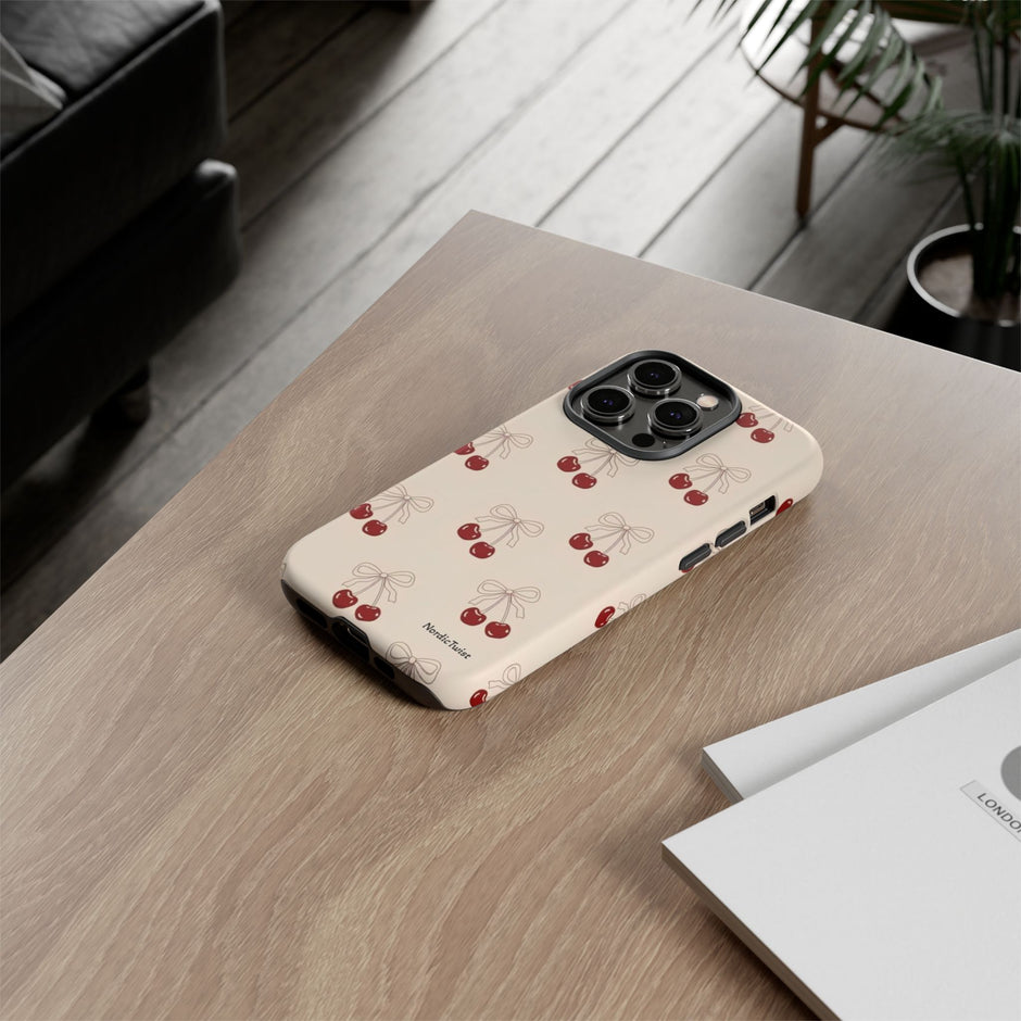 Cherry Pattern Phone Case — Cute Retro Red Cherries on Cream