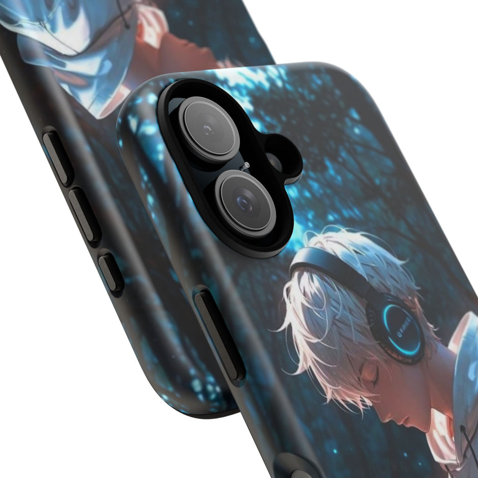 Stöttåligt mobilskal-Animepojke i skogen