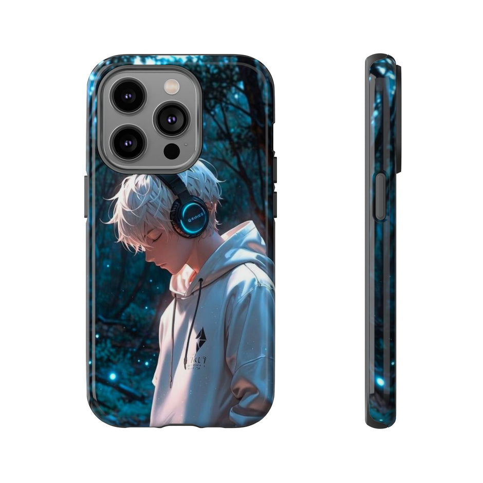 Stöttåligt mobilskal-Animepojke i skogen