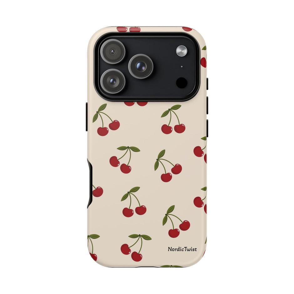 Cherry Pattern Tough Phone Case — Retro Red Cherries on Cream