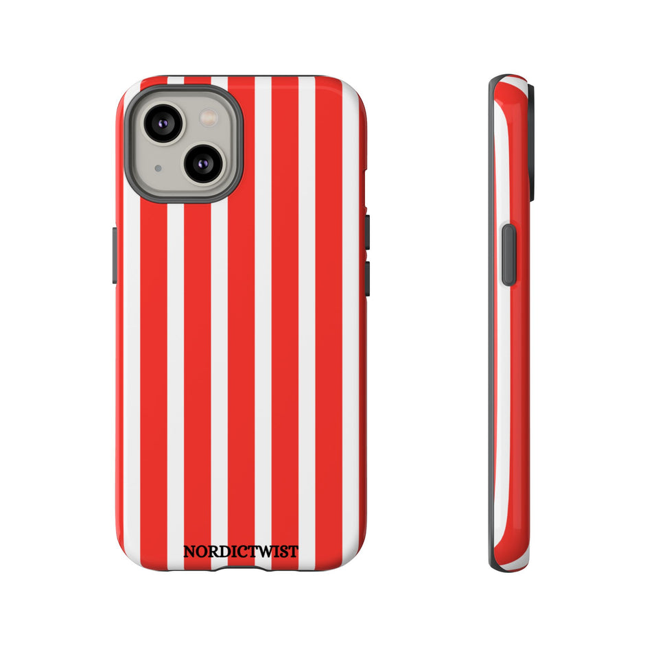 Striped Tough Phone Case - Durable Protection with Stylish Red & White Design