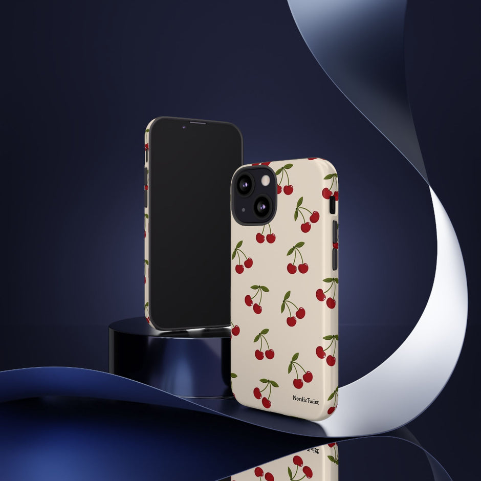 Cherry Pattern Tough Phone Case — Retro Red Cherries on Cream