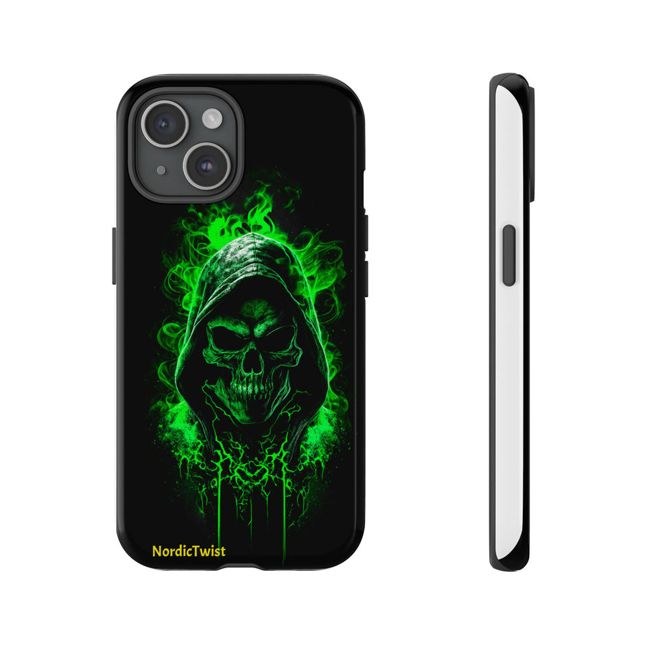 Tough Phone Case – Green Grim Reaper Skull Gothic Design