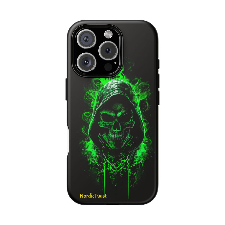 Tough Phone Case – Green Grim Reaper Skull Gothic Design