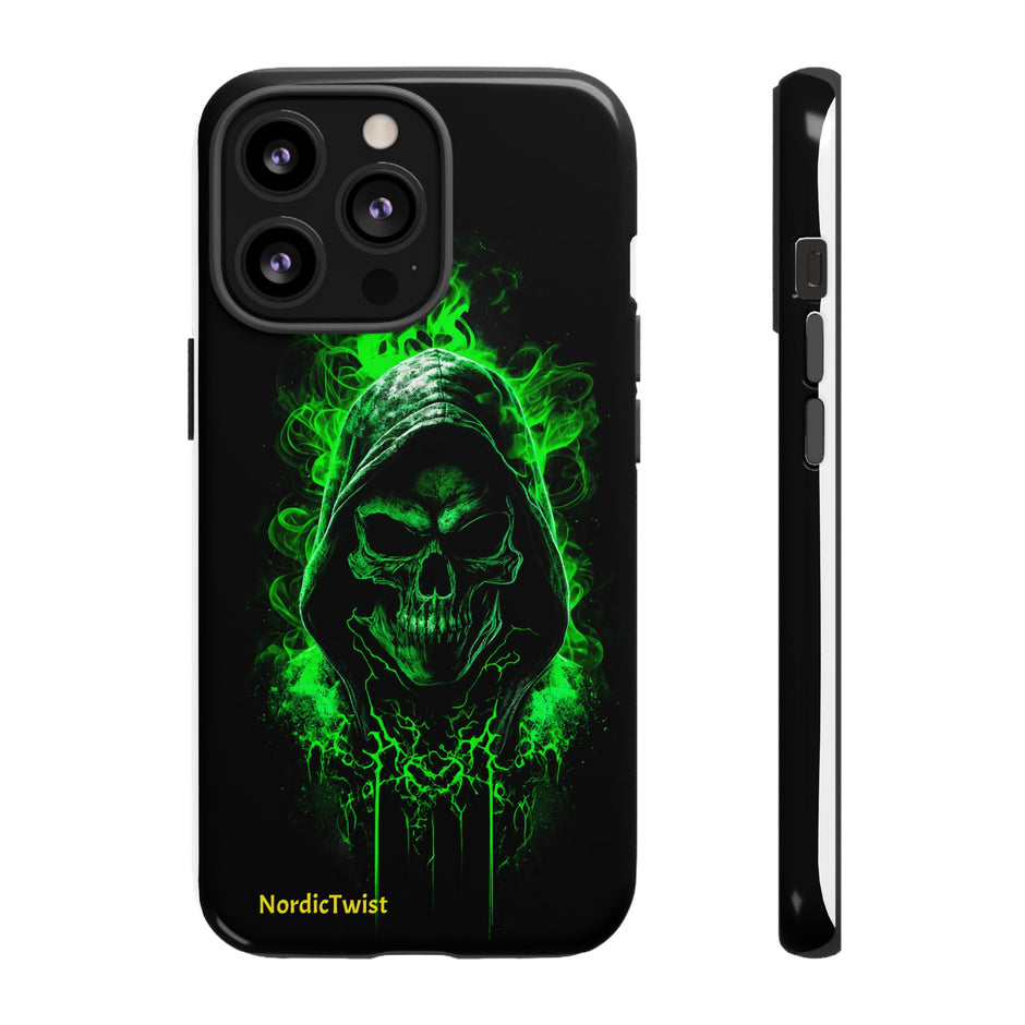 Tough Phone Case – Green Grim Reaper Skull Gothic Design