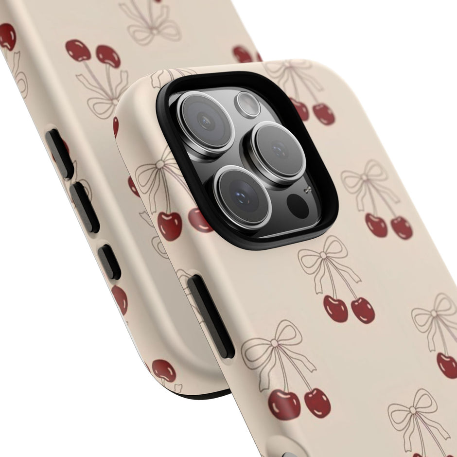 Cherry Pattern Phone Case — Cute Retro Red Cherries on Cream