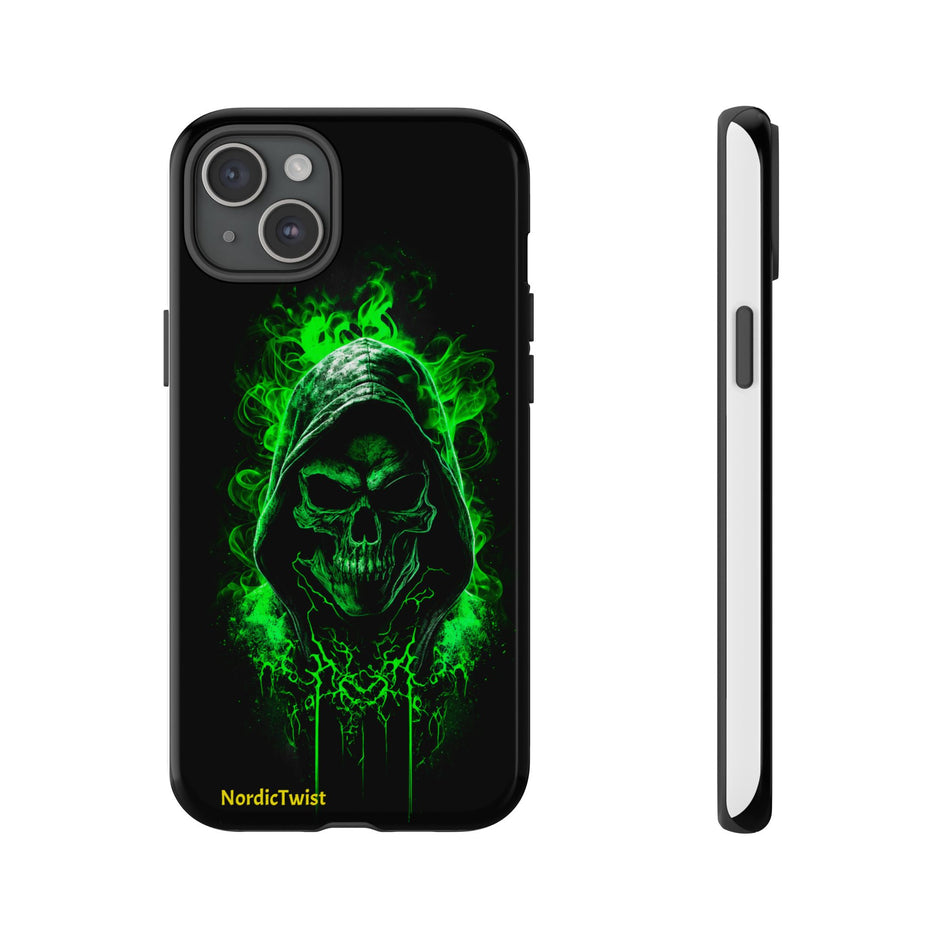 Tough Phone Case – Green Grim Reaper Skull Gothic Design