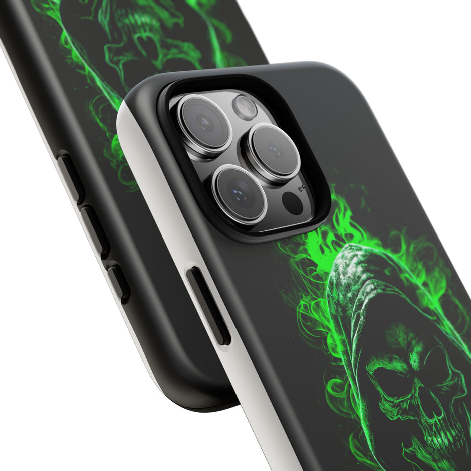 Tough Phone Case – Green Grim Reaper Skull Gothic Design