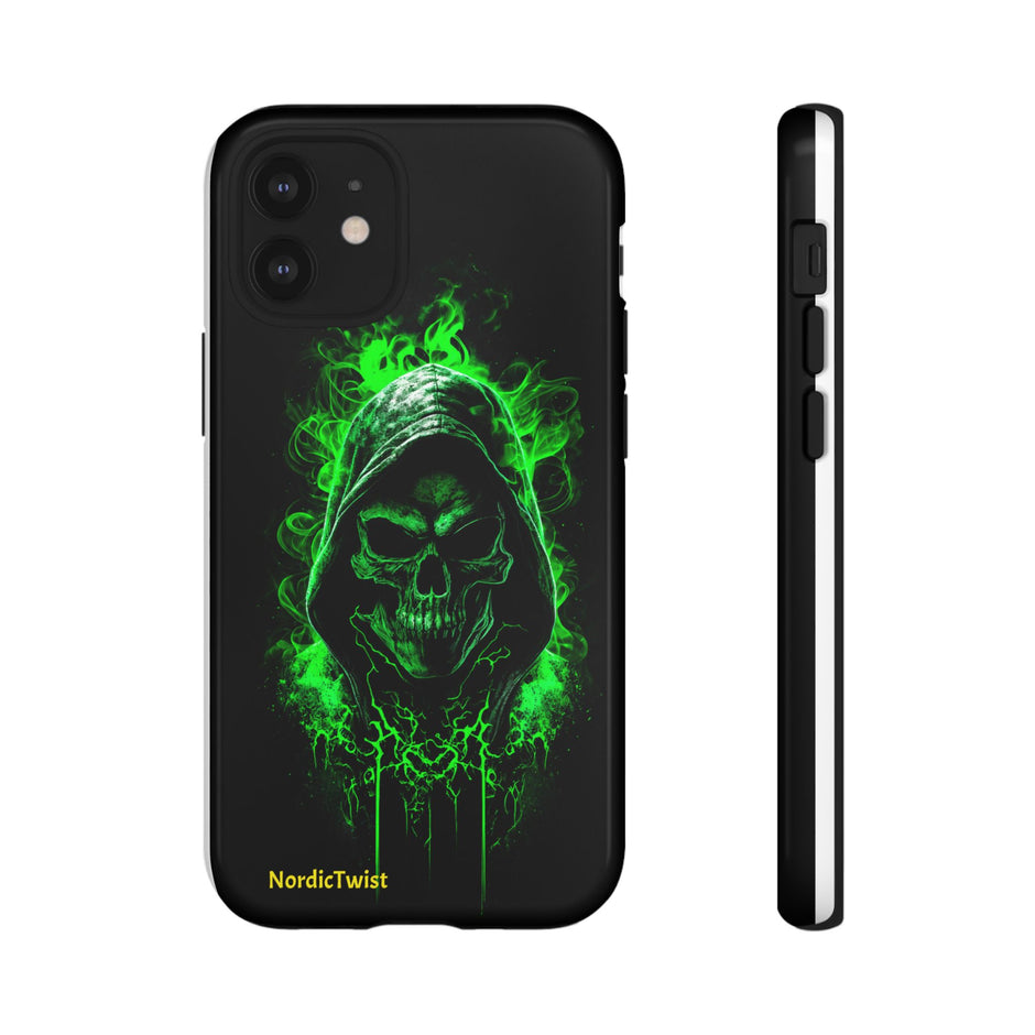 Tough Phone Case – Green Grim Reaper Skull Gothic Design