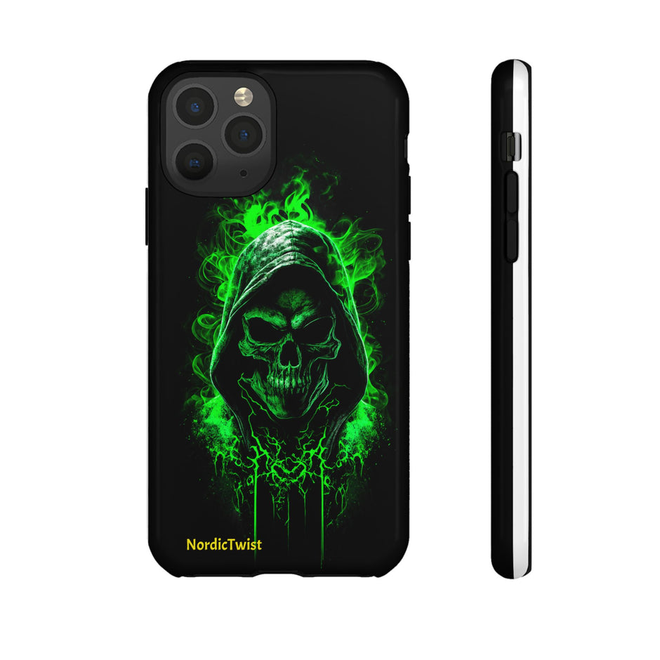 Tough Phone Case – Green Grim Reaper Skull Gothic Design