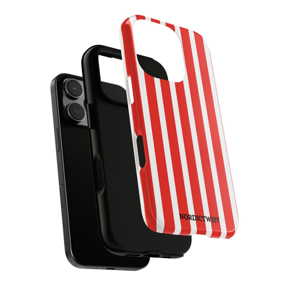 Striped Tough Phone Case - Durable Protection with Stylish Red & White Design