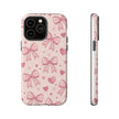 Pink Bow & Hearts Tough Phone Case — Cute Floral Ribbon iPhone Cover
