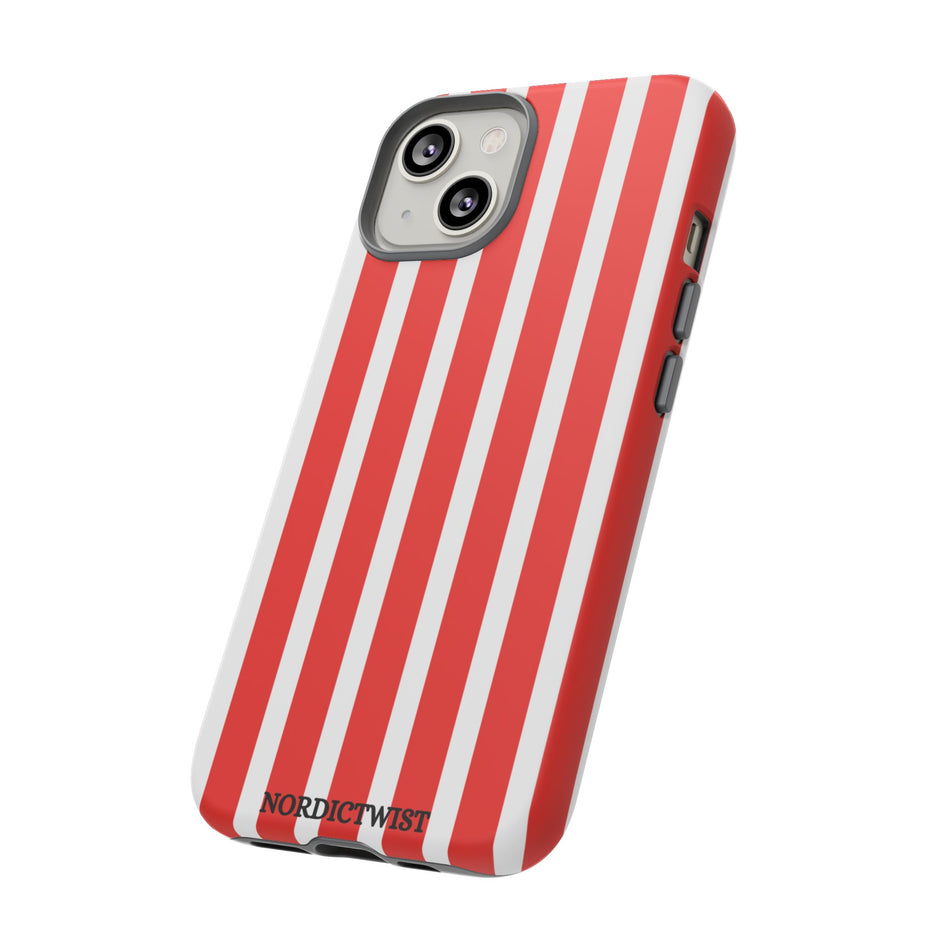 Striped Tough Phone Case - Durable Protection with Stylish Red & White Design