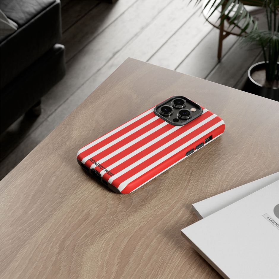 Striped Tough Phone Case - Durable Protection with Stylish Red & White Design