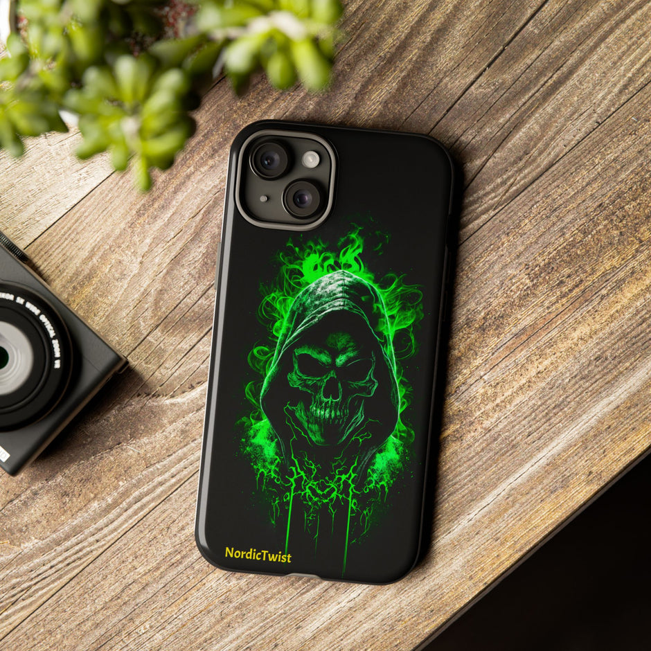 Tough Phone Case – Green Grim Reaper Skull Gothic Design