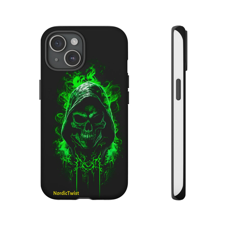 Tough Phone Case – Green Grim Reaper Skull Gothic Design