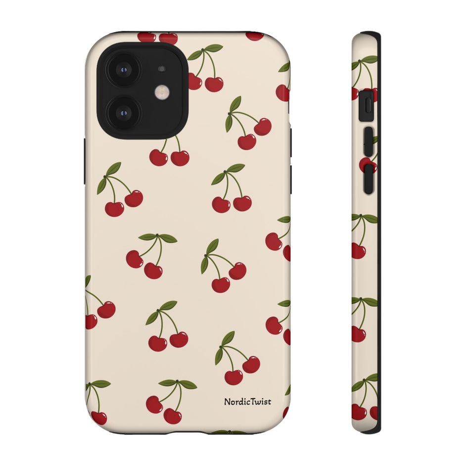 Cherry Pattern Tough Phone Case — Retro Red Cherries on Cream