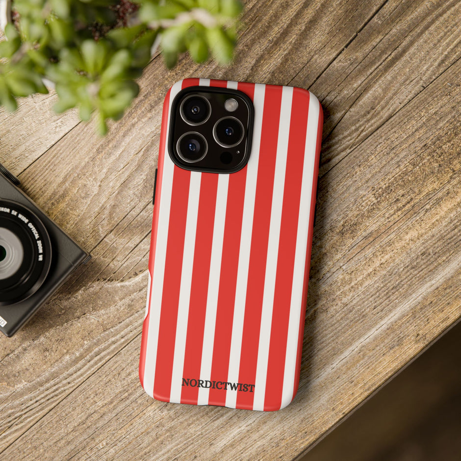 Striped Tough Phone Case - Durable Protection with Stylish Red & White Design
