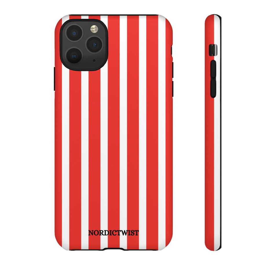 Striped Tough Phone Case - Durable Protection with Stylish Red & White Design
