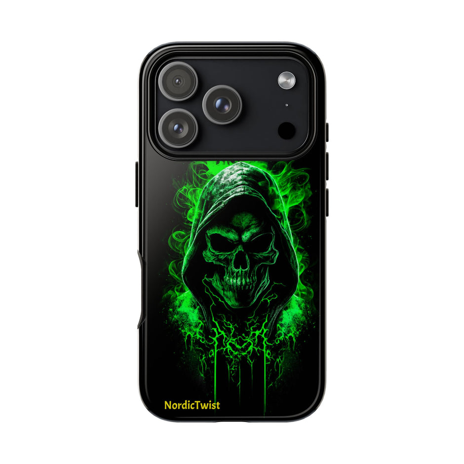 Tough Phone Case – Green Grim Reaper Skull Gothic Design