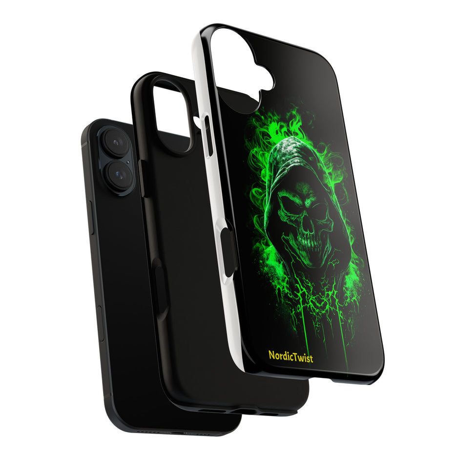 Tough Phone Case – Green Grim Reaper Skull Gothic Design
