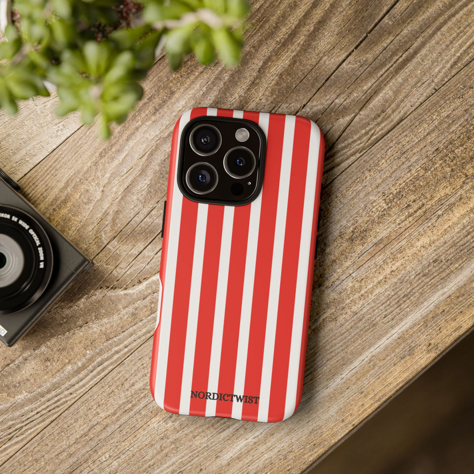 Striped Tough Phone Case - Durable Protection with Stylish Red & White Design