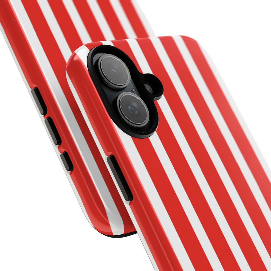 Striped Tough Phone Case - Durable Protection with Stylish Red & White Design