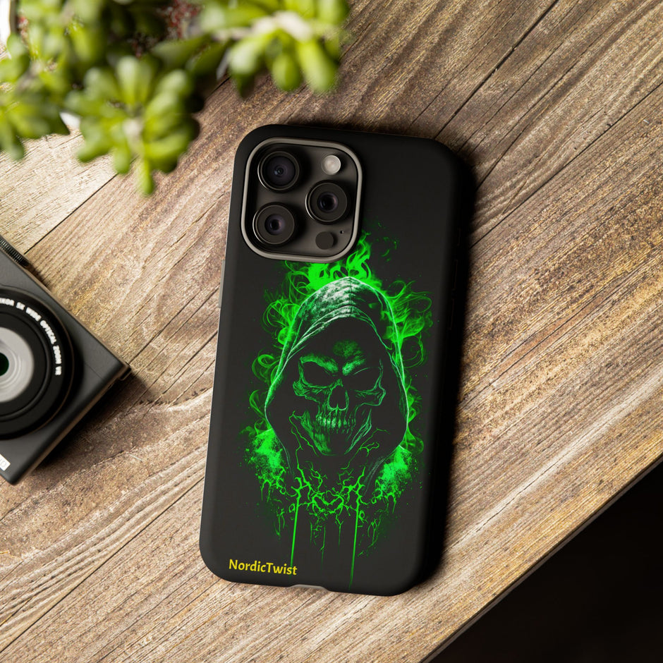 Tough Phone Case – Green Grim Reaper Skull Gothic Design