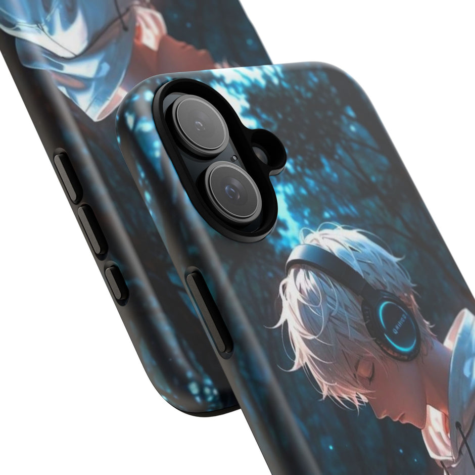 Stöttåligt mobilskal-Animepojke i skogen