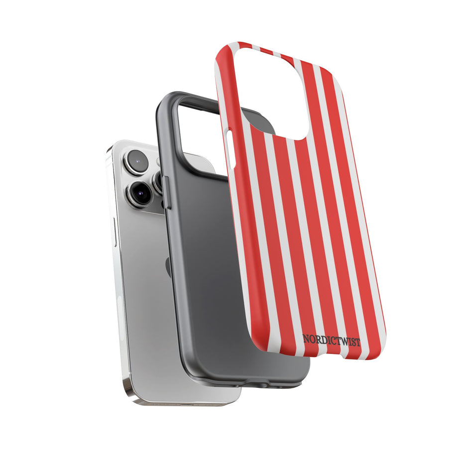 Striped Tough Phone Case - Durable Protection with Stylish Red & White Design