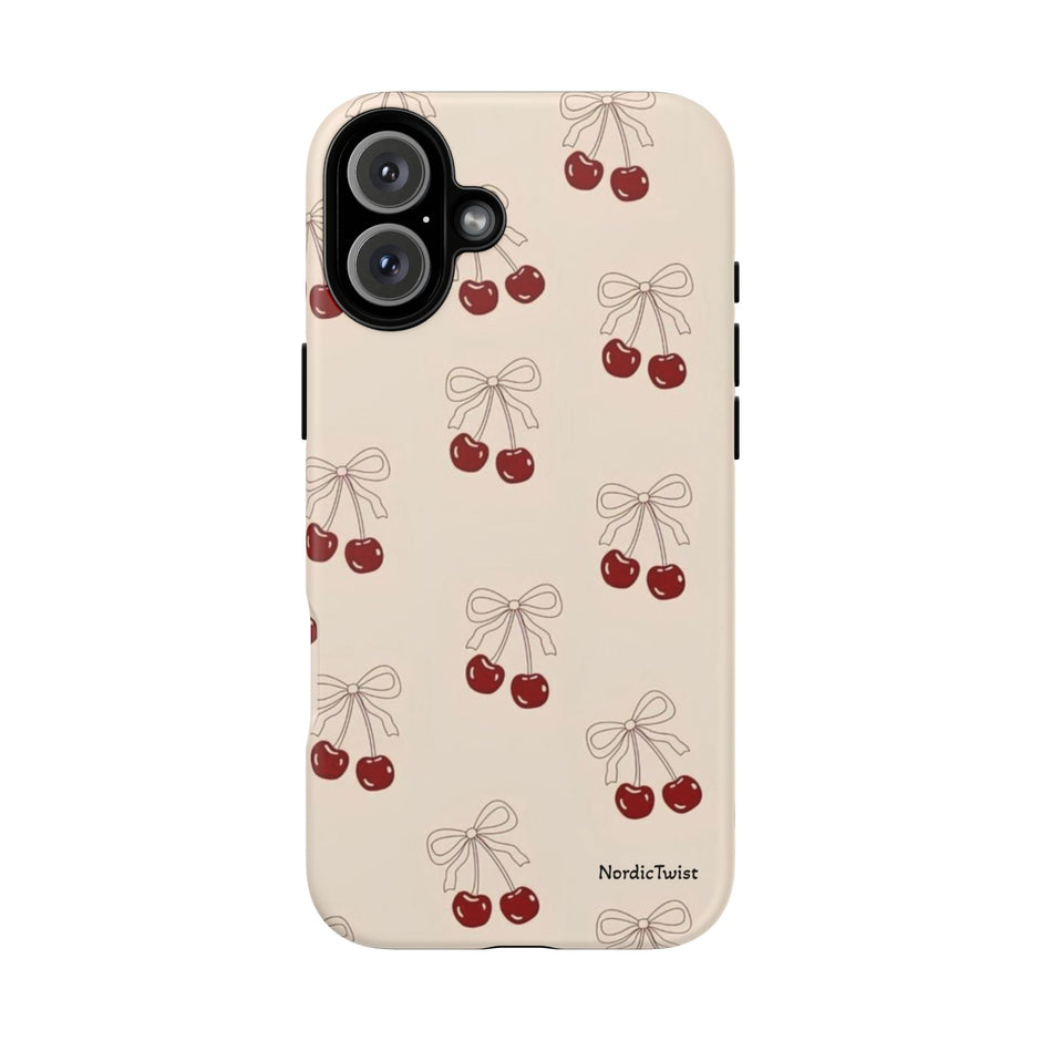Cherry Pattern Phone Case — Cute Retro Red Cherries on Cream