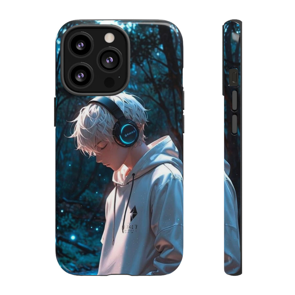 Stöttåligt mobilskal-Animepojke i skogen