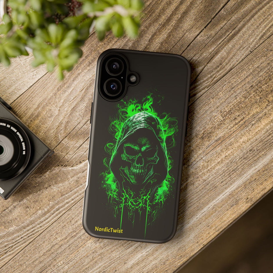 Tough Phone Case – Green Grim Reaper Skull Gothic Design
