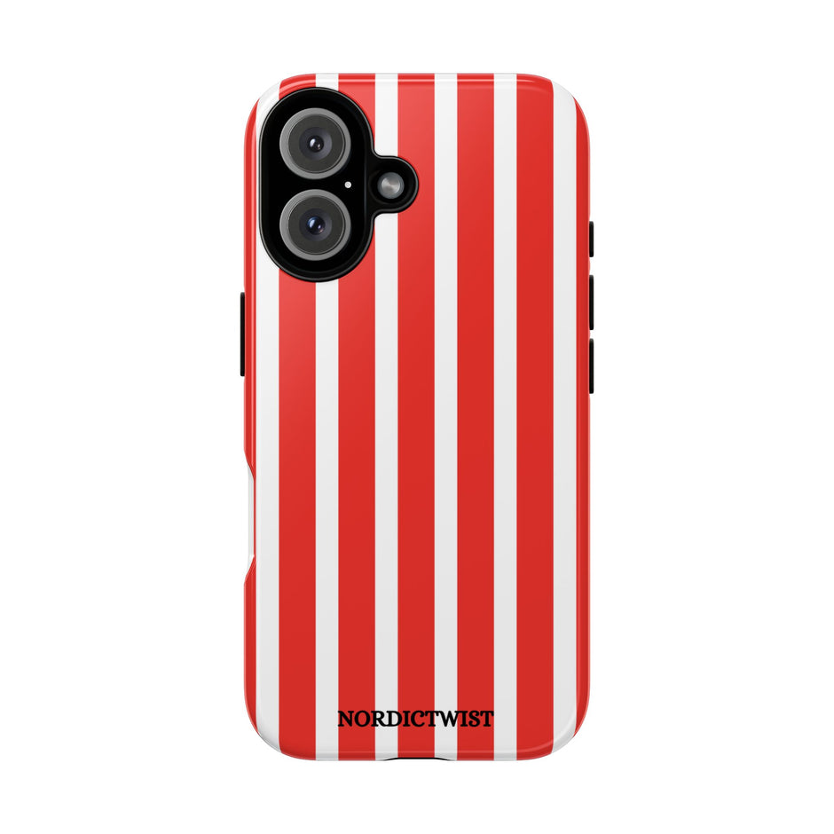 Striped Tough Phone Case - Durable Protection with Stylish Red & White Design