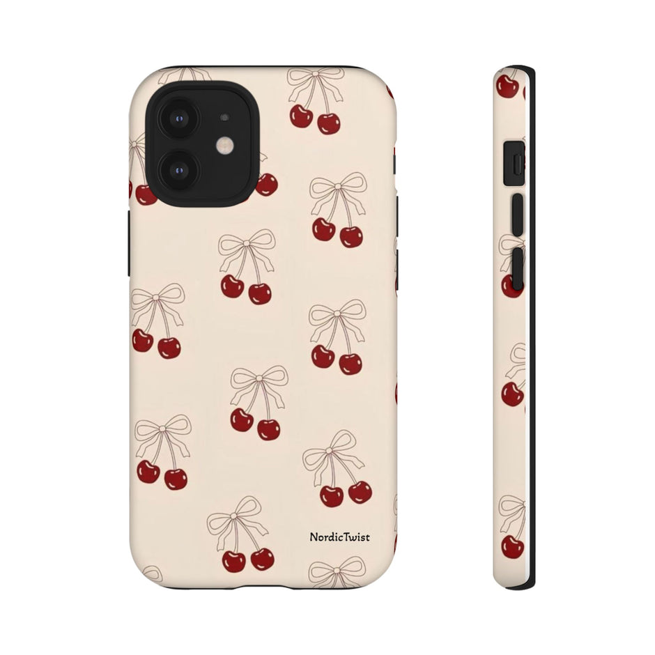 Cherry Pattern Phone Case — Cute Retro Red Cherries on Cream