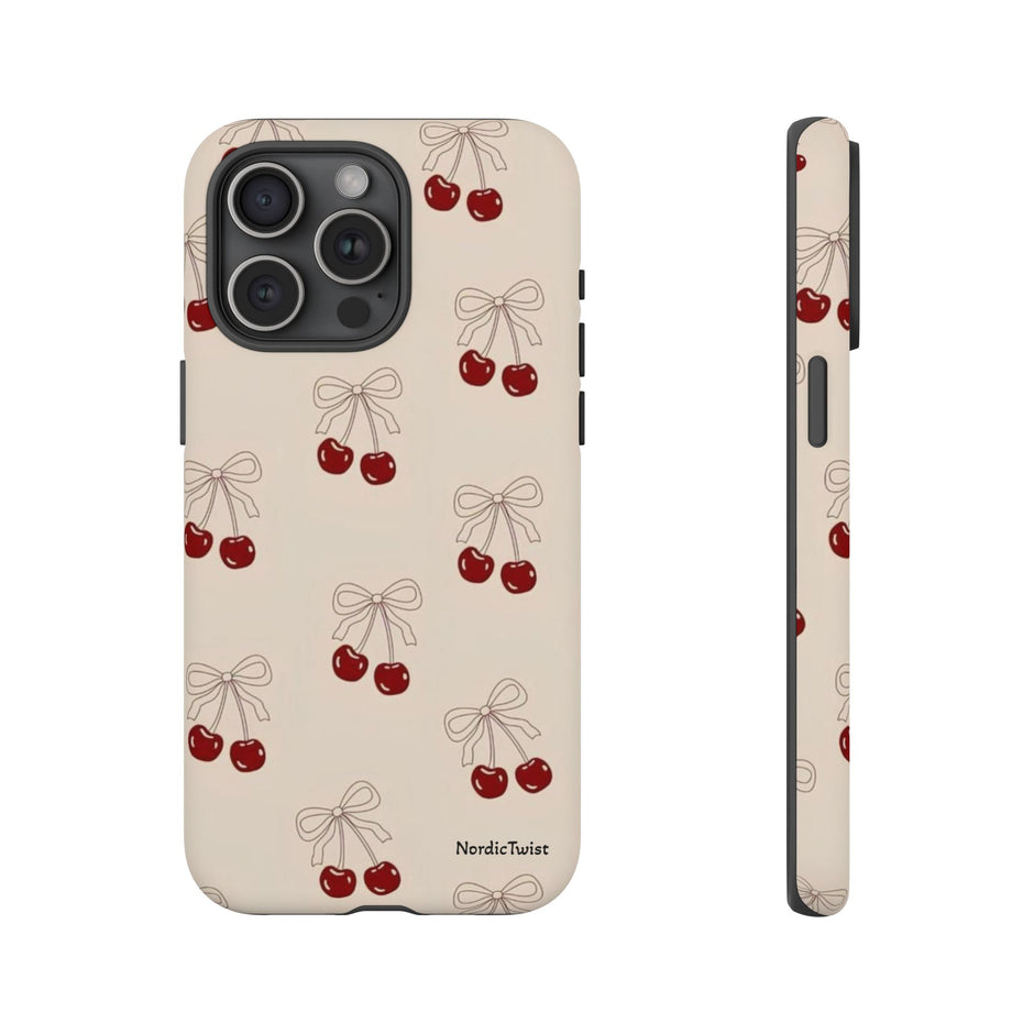 Cherry Pattern Phone Case — Cute Retro Red Cherries on Cream